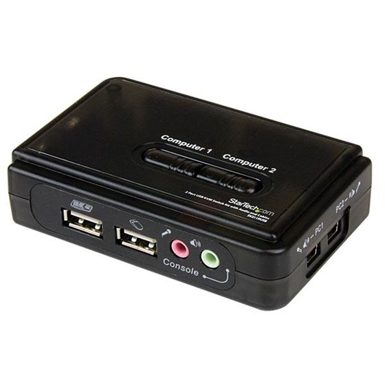 Juego de Conmutador KVM de 2 puertos con todo incluido - USB - Audio y Vídeo VGA