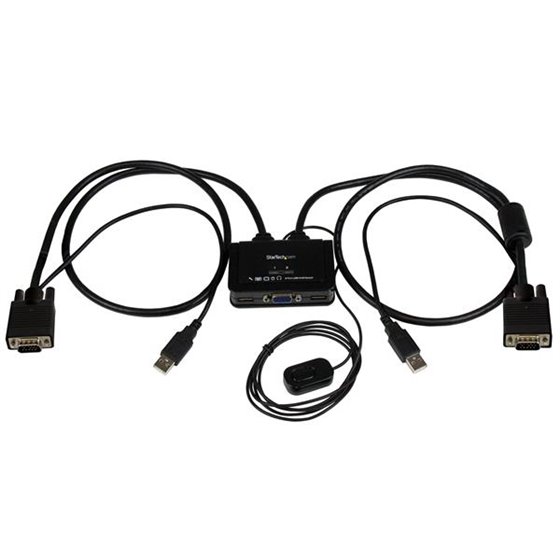 Switch Conmutador KVM de Cable con 2 Puertos VGA USB Alimentado por USB con Interruptor Remoto