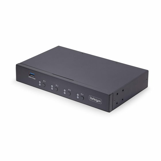 Switch KM/USB 4 Puertos con Conmutación por Ratón - Conmutador KM USB 3.0 de Teclado y Ratón para 4 Ordenadores - Comparte Perif