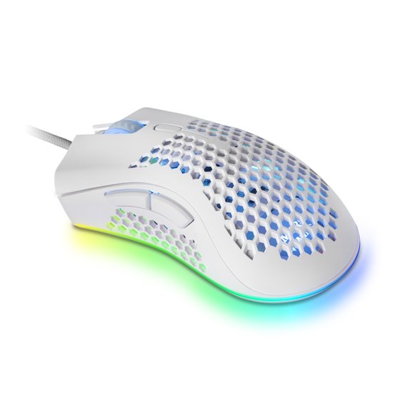 MMEX, Ratón Gaming RGB, 32K DPI, Cable Feather, Switches Ópticos, Blanco, One Size