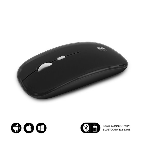 Ratón Óptico Inalámbrico 2.4G y Bluetooth Dual Flat Mouse Recargable Negro