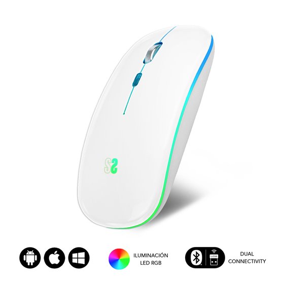 Ratón Inalámbrico Bluetooth + RF RGB LED Dual Flat Mouse White