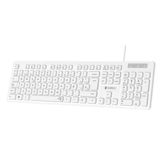 Teclado Ergonómico Business Slim Silencioso con cable USB Blanco