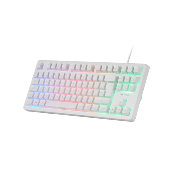 MK023, Teclado Gaming TKL, Tecnología Híbrida H-Mech, Iluminación FRGB Rainbow, Anti-ghosting, Compatibilidad Universal, Blanco,