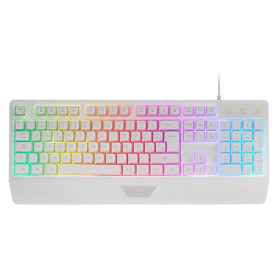 MK124, Teclado Ergonómico H-Mech, Reposamuñecas Integrado, Iluminación FRGB Rainbow, Teclado Gaming Antighosting Avanzado, Tecla