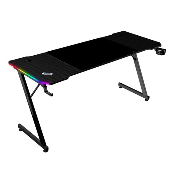 MGD-X160RGB, Mesa Gaming Ergonómica, Iluminación ARGB con Mando, Fibra de Carbono, Alfombrilla XXL, Soporte Auriculares y Bebida