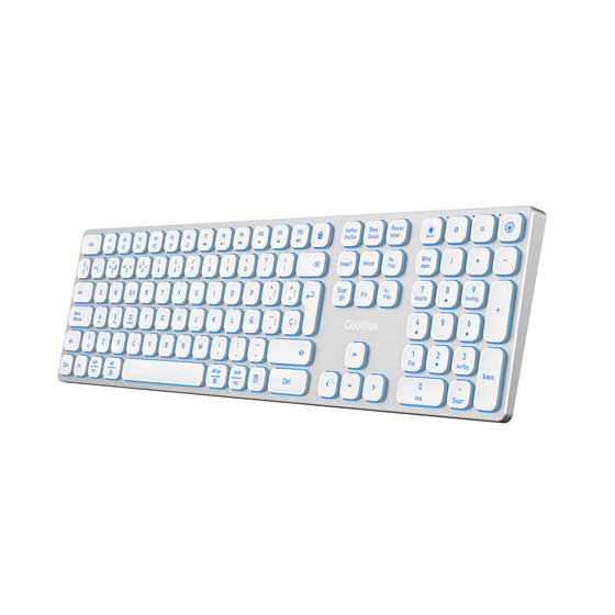 TECLADO INALAMBRICO RETROILUMINADO MOONLIGHT KEY B431 USB-C+BT5.1+RF2.4G BLANCO DE ALUMINIO