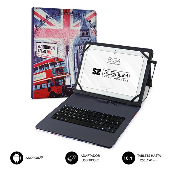 Funda con Teclado Micro USB - USB C KEYTAB USB 10,1" England