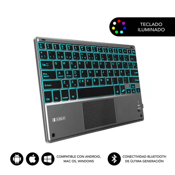 Teclado Bluetooth Smart Backlit BT Keyboard Touchpad Grey