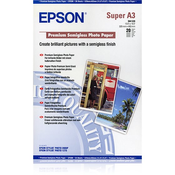 Premium Semigloss Photo Paper, DIN A3+, 250 g/m², 20 hojas