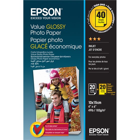 Value Glossy Photo Paper - 10x15cm - 2x 20 Hojas (BOGOF)