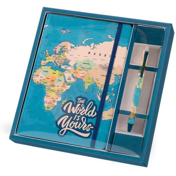 Set Cuaderno 4º + Bolígrafo I-TOTAL Blue Maps