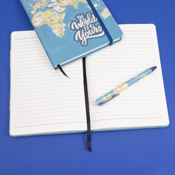 Set Cuaderno 4º + Bolígrafo I-TOTAL Blue Maps