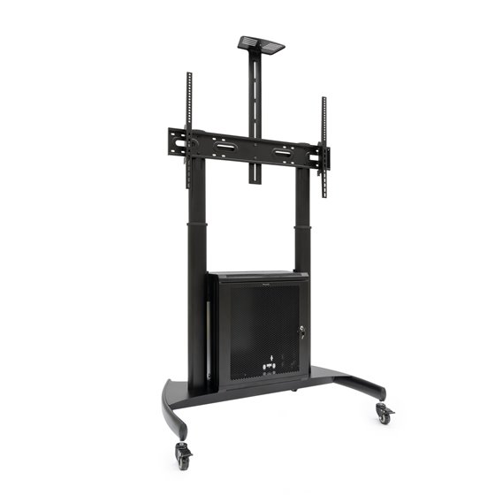 NARNIA” Soporte de Suelo con Armario Multiusos + Accesorios Rack para Pantallas 60"- 100", Negro