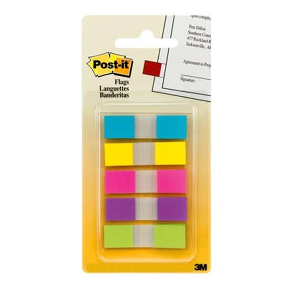 Flags, Assorted Bright Colors, 1/2 in Wide, 100/On-the-Go Dispenser bandera adhesiva 100 hojas