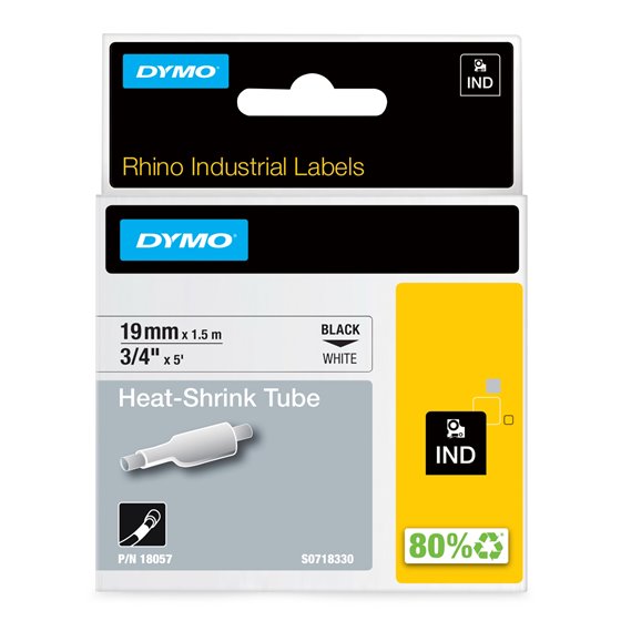 Rhino Tubos de etiquetas térmicas industriales para cables | 19 mm x 1,5 m | Impresión en negro sobre blanco | Autoadhesivos | P