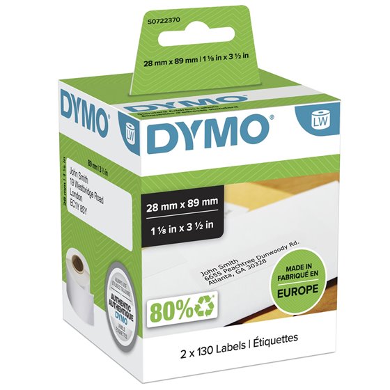 LW etiquetas auténticas de dirección del remitente | 28 mm × 89 mm | 2 rollos de 130 etiquetas con reverso fácil de retirar (260