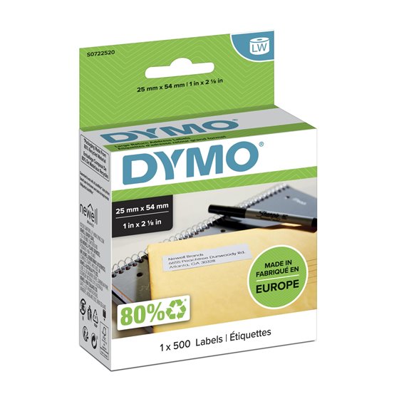 LW etiquetas auténticas de dirección del remitente | 25 mm × 54 mm | rollo de 500 etiquetas con reverso fácil de retirar | autoa
