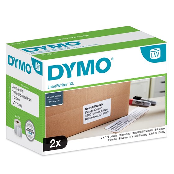 LabelWriter Etiquetas de envío de alta capacidad | (59 mm x 102 mm) | 2 rollos de 575 etiquetas fáciles de despegar (1150 etique