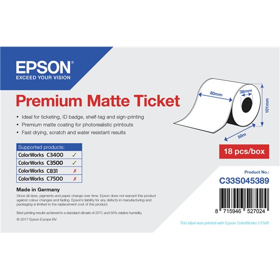 Rollo de Premium Matte Ticket, 80 mm x 50m