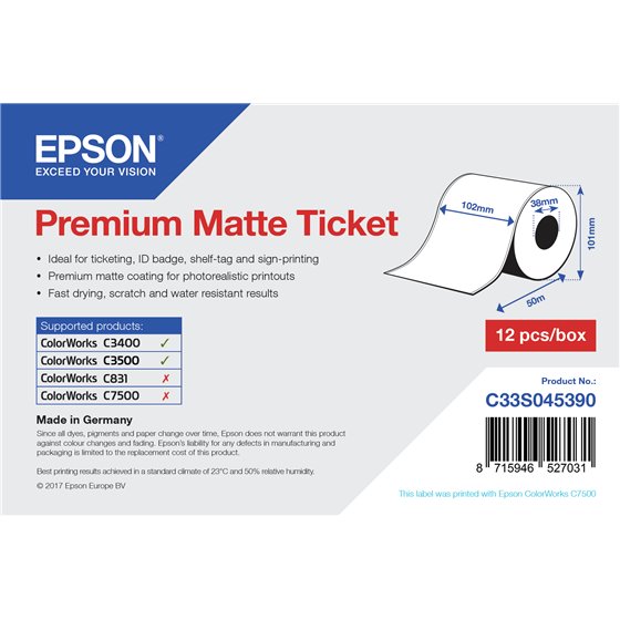 Rollo de Premium Matte Ticket, 102 mm x 50 m