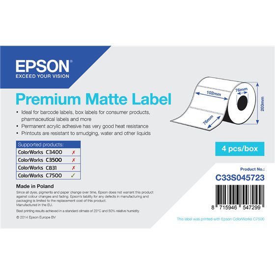 Premium Matte Label - Die-cut Roll: 102mm x 76mm, 1570 labels