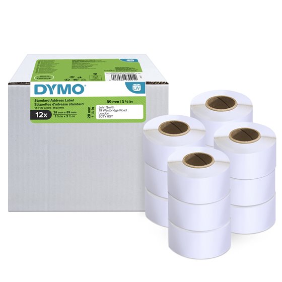 LW etiquetas de dirección auténticas | 28 mm × 89 mm | 12 rollos de 130 etiquetas con reverso fácil de retirar (1560 unidades) |