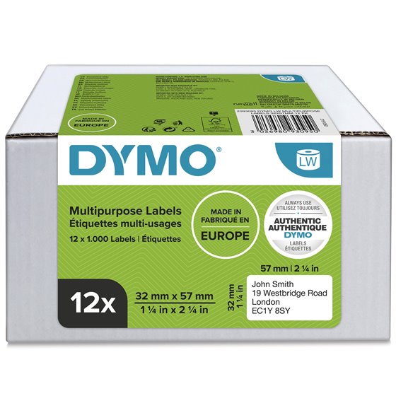LW etiquetas de dirección multiusos auténticas | 32 mm × 57 mm | 12 rollos de 1000 etiquetas con reverso fácil de retirar (12 00