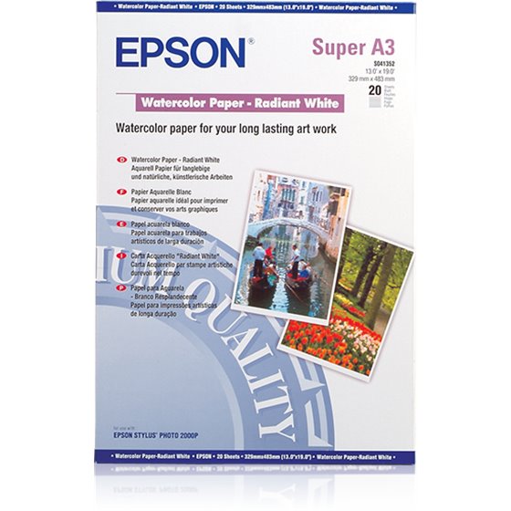 Papel acuarela blanco, DIN A3+, 190 g/m², 20 hojas