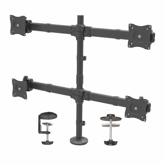 Brazo de Escritorio para 4 Monitores 2x2 de hasta 27" con Montaje VESA- Soporte Ergonómico con Mástil, Articulado y Altura Ajust