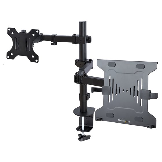 Brazo Soporte Ajustable para Monitor con Bandeja VESA para un Ordenador Portátil de 4,5kg y una Pantalla de hasta 32" (8kg), Neg