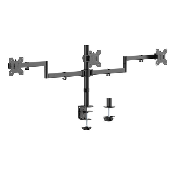 Soporte de mesa eco giratorio e inclinable para 3 monitores 10kg (3 Pivotes, 2 Brazos) de 13-27, Negro