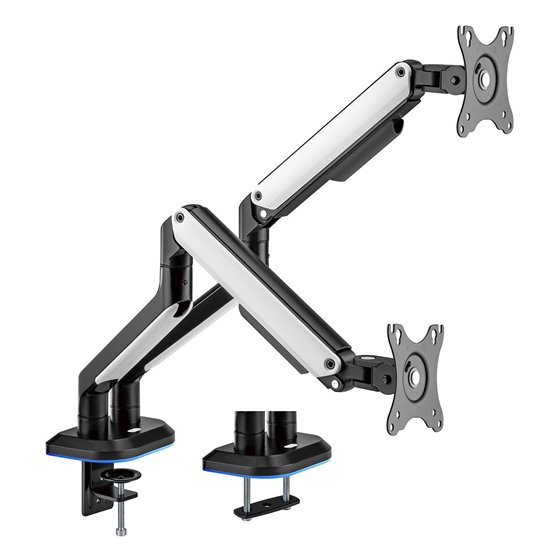 Soporte De Mesa RGB Gaming Contrapeso Giratorio E Inclinable Para Monitor/TV 9kg (3 Pivotes, 2 Brazos) De 17-32, Negro-Blanco