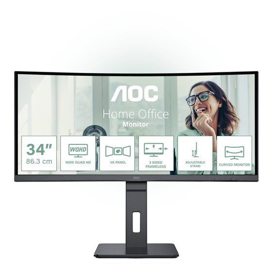 CU34P3CV pantalla para PC 86,4 cm (34") 3440 x 1440 Pixeles UltraWide Quad HD LED Negro