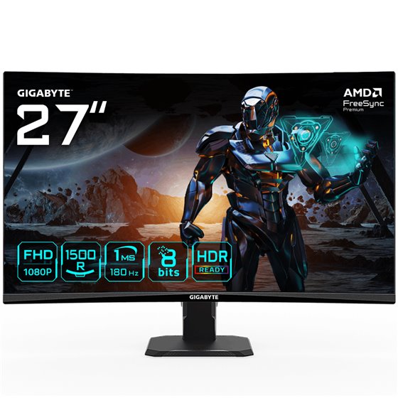 GS27FC Monitor gaming curvo 27" FHD - 1920 x 1080, 180Hz, 1ms, 250 cd/m², FreeSync Premium, HDR Ready, HDMI 2.0, DisplayPort 1.4