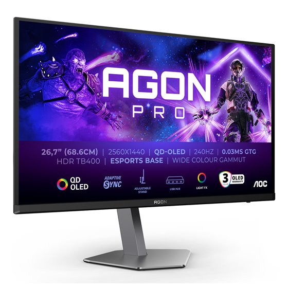 AGON PRO AG276QZD2 pantalla para PC 67,3 cm (26.5") 2560 x 1440 Pixeles Quad HD QD-OLED Negro, Gris
