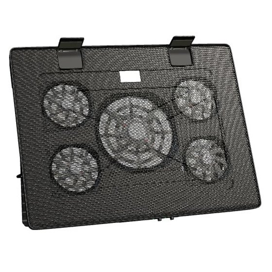 MNBC2, Base Refrigeradora y Stand para Portátiles Hasta 17.3”, Iluminación LED Roja, 5x Ventiladores UA5, Regulable 6 Posiciones