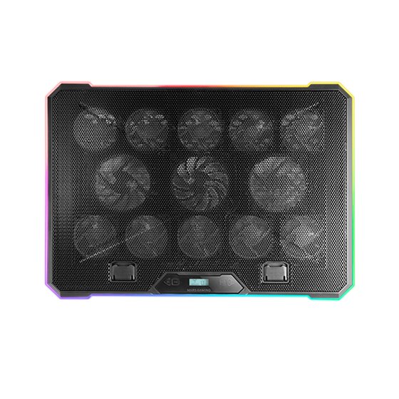 MNBC13, Base Refrigeradora y Stand para Portátiles Hasta 17”, Iluminación ARGB 10 Modos, 13x Ventiladores con LED Blanco, Regula