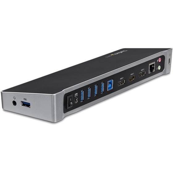 Docking Station USB 3.0 2x DisplayPort y HDMI 4K para 3 Monitores - Hub 5x USB-A (1x Fast Charge) - Audio de 3,5mm - Red GbE - R