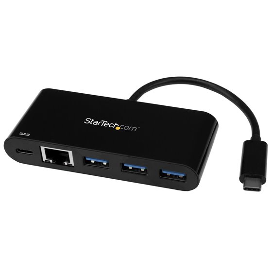 Hub Concentrador USB 3.0 USB-C de 3 Puertos con Ethernet Gigabit y Entrega de Alimentación de 60W con Puerto Pass-Through - USB 