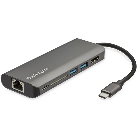 Adaptador Multipuertos USB-C - Docking Station Portátil USB Tipo C a HDMI de 4K - Hub Ladrón USB 3.0 de 2 Puertos - Lector de Ta