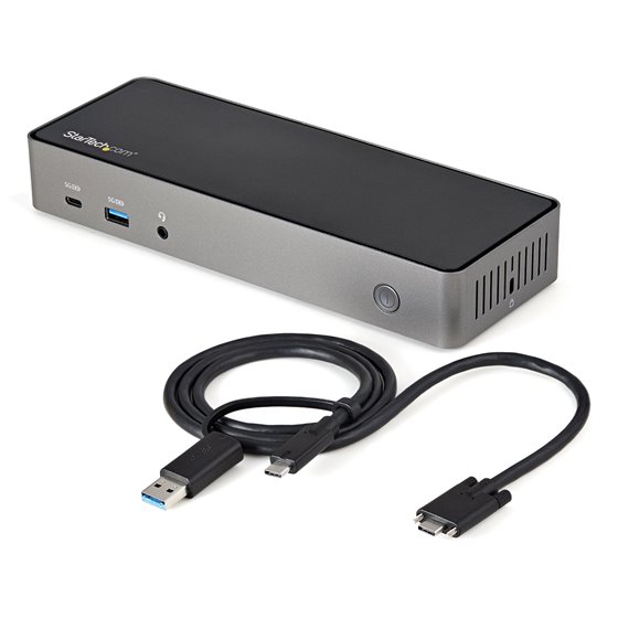 Docking Station USB-C y USB-A 10Gb - Replicador de Puertos Híbrido Universal para 3 Monitores DisplayPort y HDMI 4K de 60Hz - PD