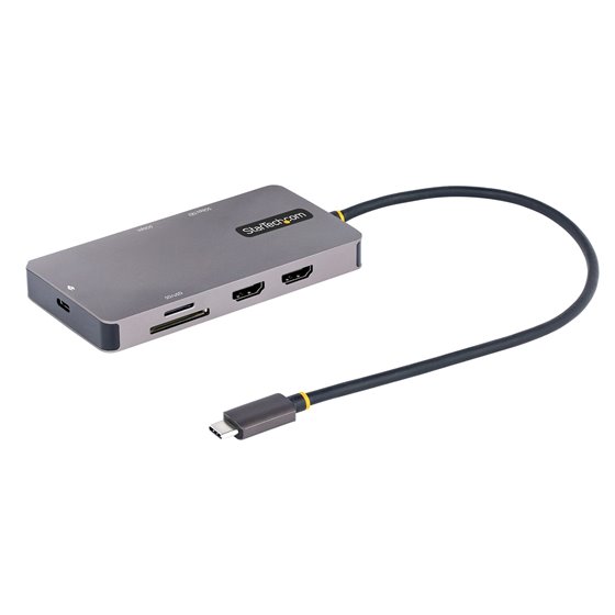 Adaptador Multipuertos USB C 2x HDMI 4K 60Hz, Hub USB-A 3.1 2Pt 5Gbps, PD 100W, GbE, SD/MicroSD, Cable de 30cm, Docking Station 