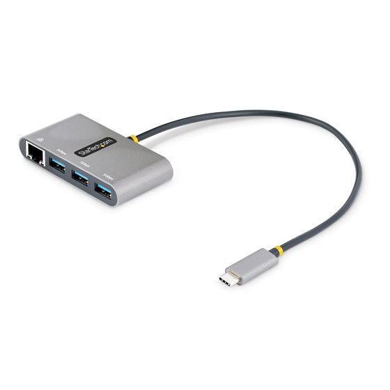 Hub Adaptador USB-C con Ethernet de 3 Puertos USB-A - Red Ethernet Gigabit RJ45 - USB 3.0 5Gbps - Alimentado por el Bus - Cable 