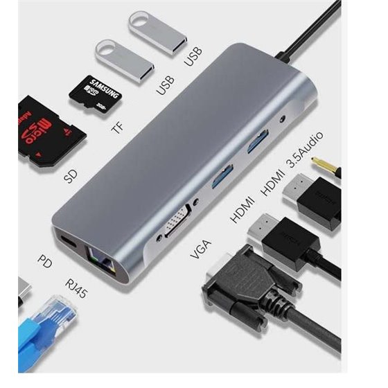 ZM-BYL-2120 base para portátil y replicador de puertos Alámbrico USB 2.0 Type-C Plata