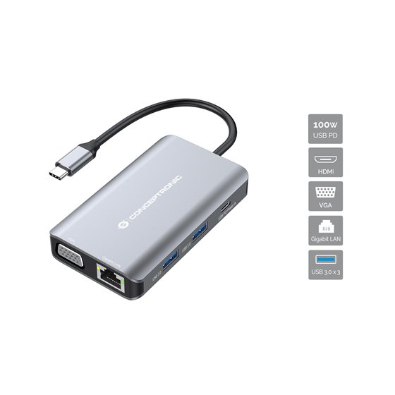 DONN21G base para portátil y replicador de puertos Alámbrico USB 3.2 Gen 1 (3.1 Gen 1) Type-C Gris