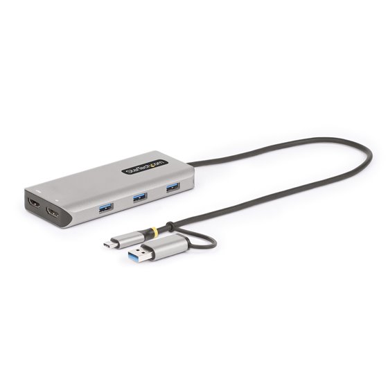 Adaptador Multipuertos USB-C - HDMI Doble (4K30Hz/1080p60Hz) - Hub Ladrón 3x USB-A - Mini Docking Station de Viajes - Docking St