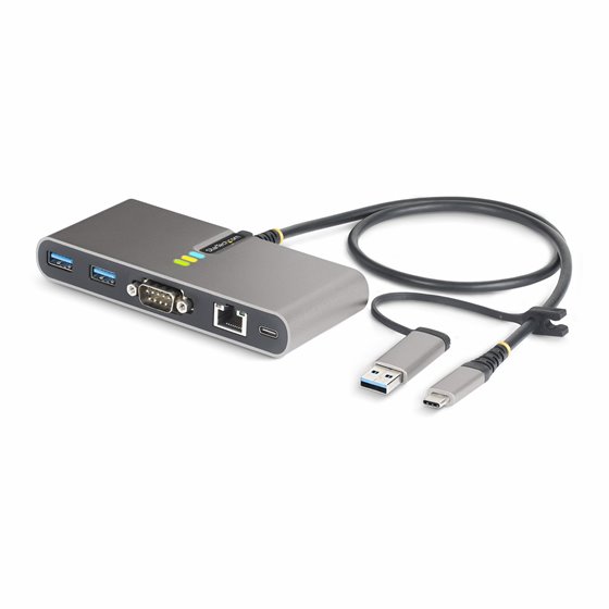 Hub Ladrón USB-C de 2 Puertos USB-A de 5Gbps con Red RJ45 Ethernet Gigabit y Puerto Serie DB9 RS232 FTDI - Concentrador USB - En