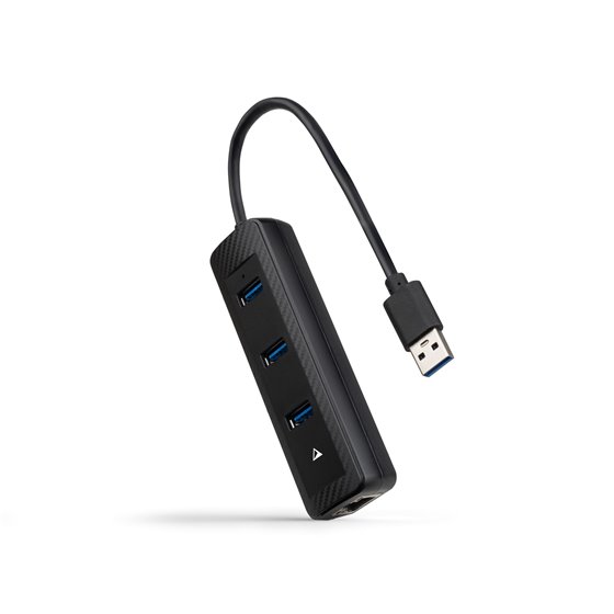Hub USB-A 3.0 a 3xUSB-A 3.0 + RJ45, USB-A/M- USB-A/M-RJ45/H, Negro, 15 cm