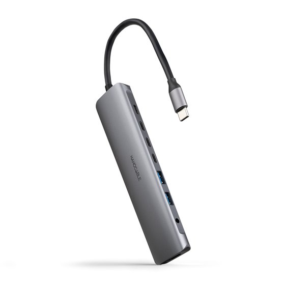 Hub USB-C 8 en 1, Conversor USB-C 3.1 a 2xUSB-A 3.0 + 3xUSB-C 3.0 + USB-C PD + HDMI 4K@60Hz + Audio Jack 3.5, Aluminio, Gris, 18